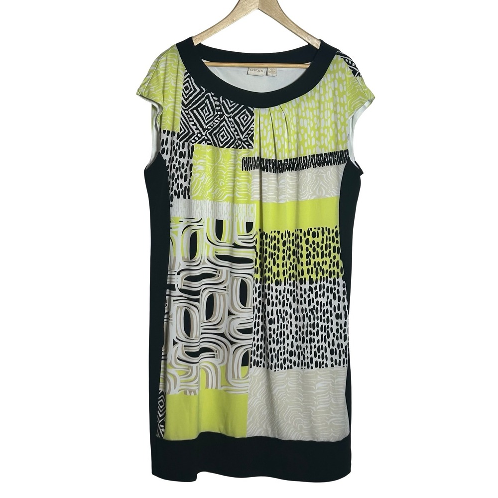 Chico's Geometric Print Knee Length Dress Cap‎ Sleeve Size XL Office